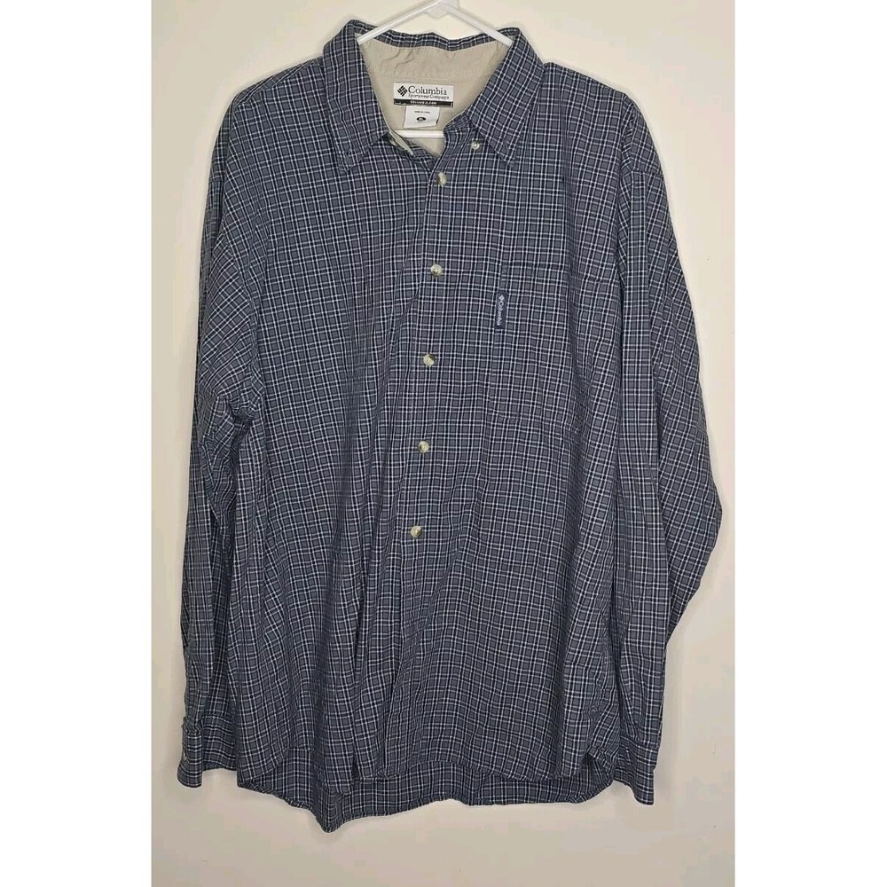 Columbia Mens Shirt XL Blue Plaid Long Sleeve Button Down Chest Pocket